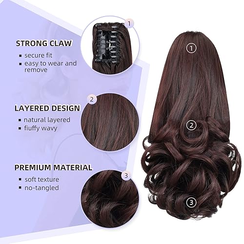 Miniatura 331 de Brown ponytail extension,16" claw clip hair extensions ponytail short curly hair ponytail Extension Natural Looking Synthetic Hairpiece for Women