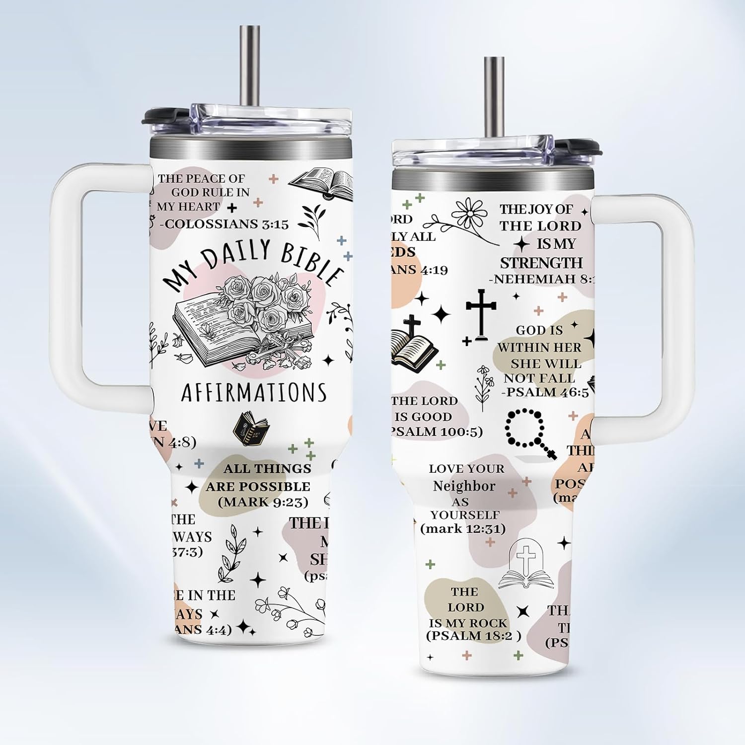 HYMONA My Daily Bible Affirmations Tumbler 40oz, Christian Tumbler for Women with Bible Verses, Insulated Travel Mug & Faith-Based Gift for Mom, Wife, Best Friend - Birthday Christmas Presents