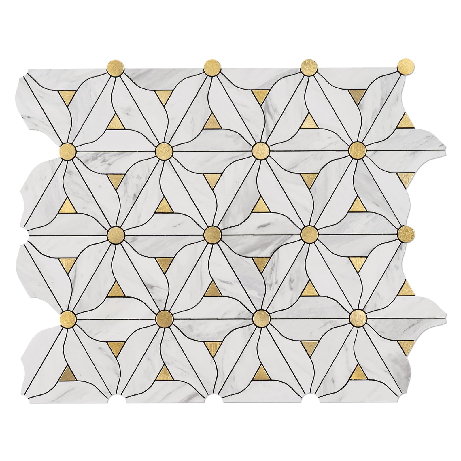 Bainley 10-Sheet Peel and Stick Backsplash Tiles (White Mixed Gold Petal)