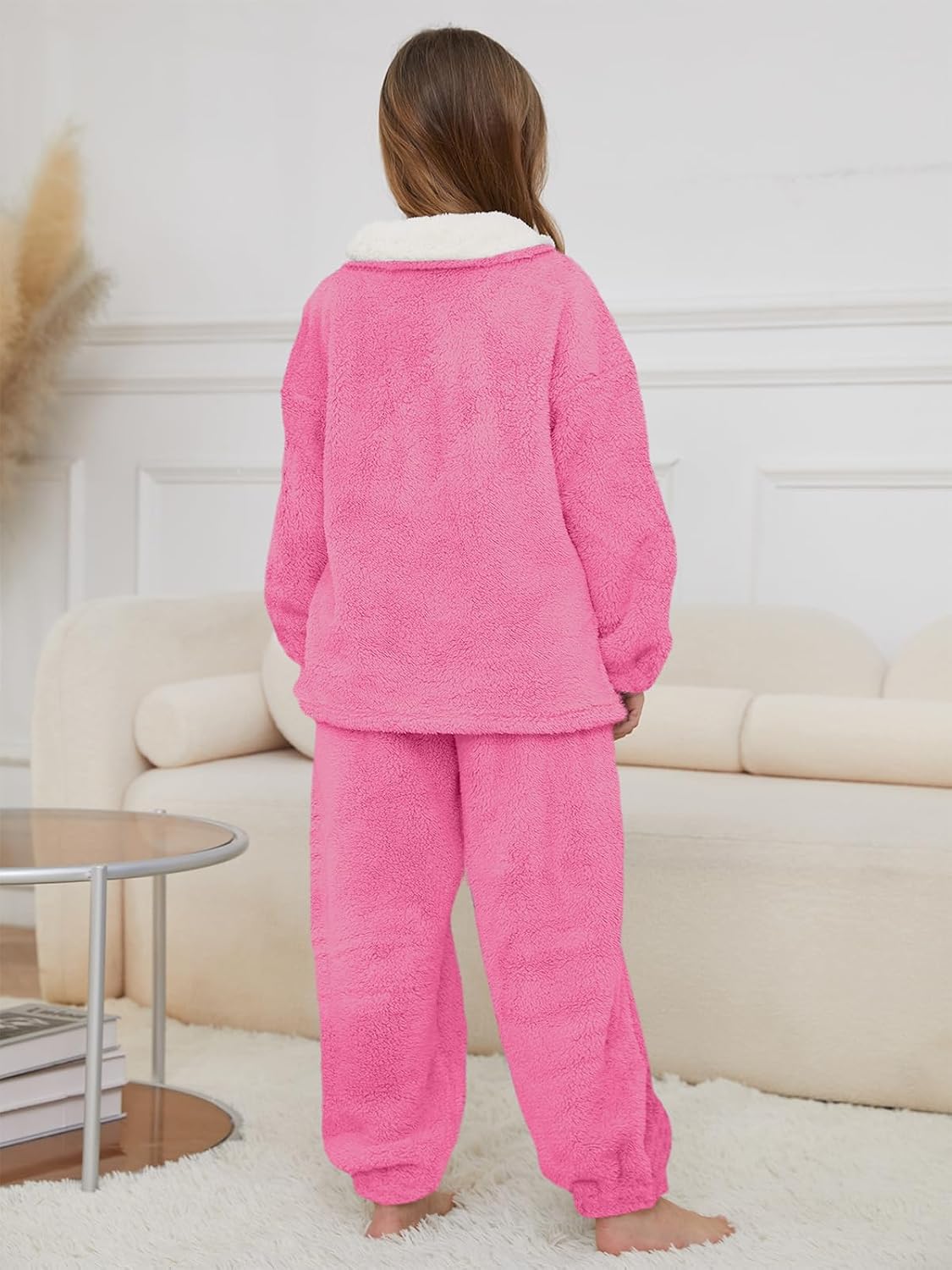 Muchpow Girls Fuzzy Pants Set Winter Flannel Pullover Cozy Fleece Fluffy Sweatshirt Top Pants Sweatsuit 2 Piece Outfit