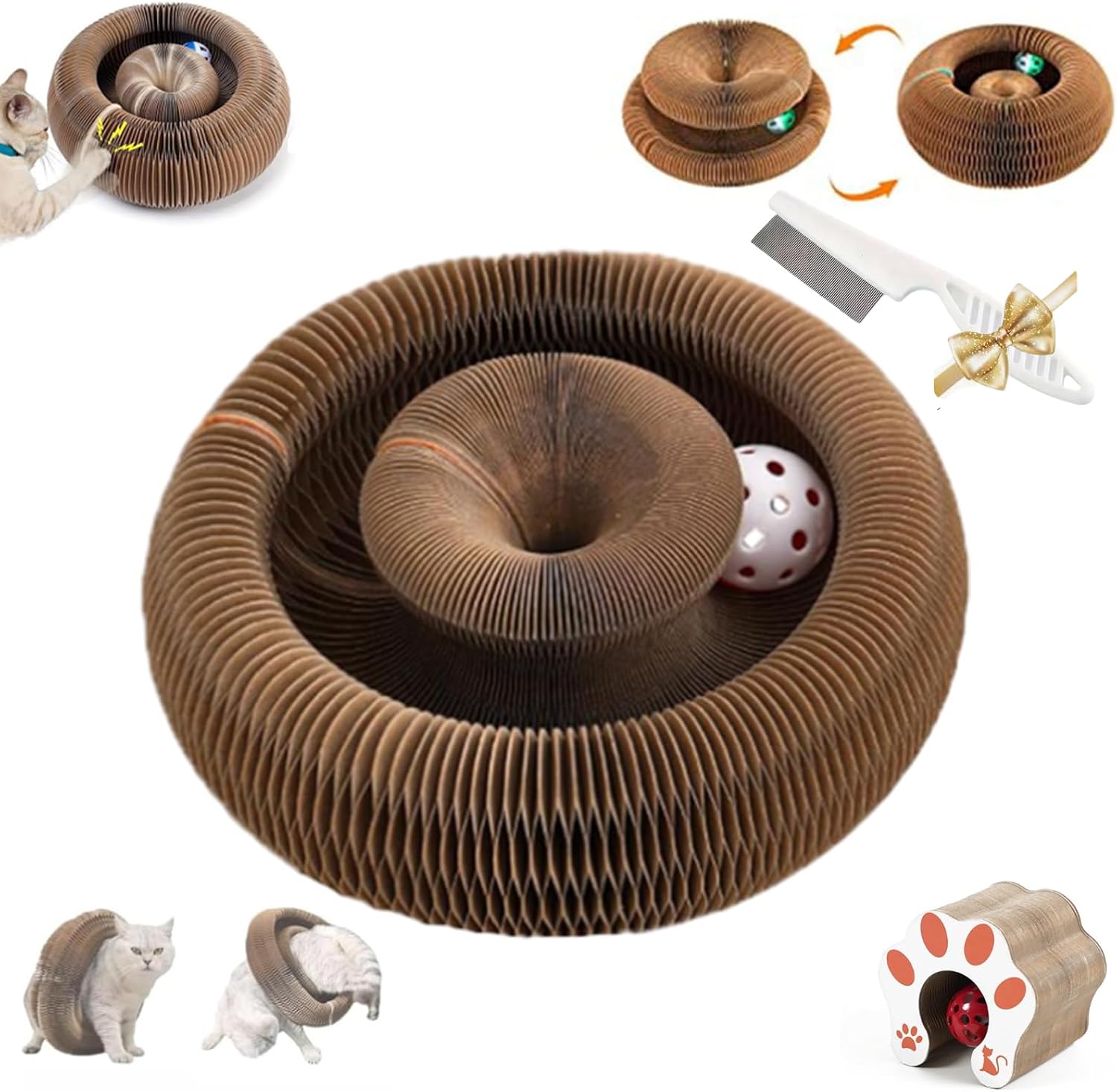 Cat Toy, Interactive Cats Scratching Cardboard Foldable Cats Scratch Board Toy with Bell for Indoor (2PCS)