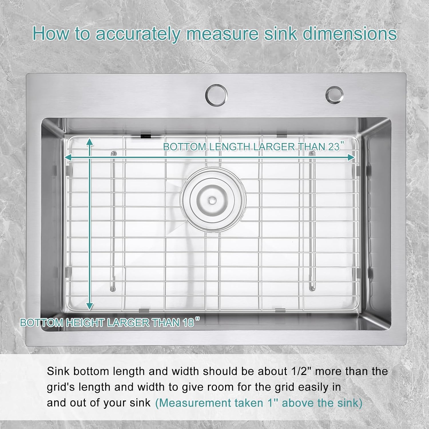 Stainless Kitchen Sink Protector - S304 Sink Grids for Bottom of Kitchen Sink, 23 x 18 with Rear Drain for Single Bowl Kitchen Sink with Corner Radius