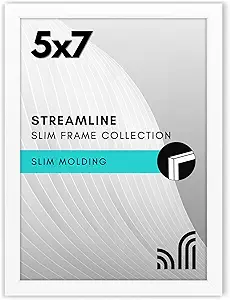 Americanflat 5x7 Picture Frame with Shatter-Resistant Glass - Streamline Collection - Thin Border Photo Frame for Tabletop and Wall Display - Hanging Hardware and Easel Stand Included - White