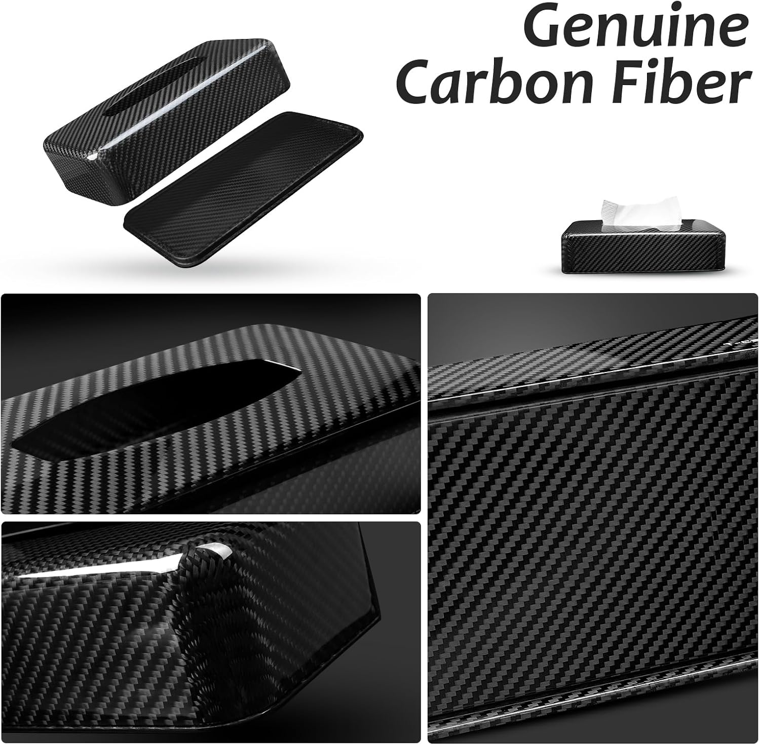 Real Carbon Fiber Tissue Box Cover, Square Facial Tissue Box Holder, 3D TextureTissue Box Cover Holder Facial Tissue Dispenser Box,Black