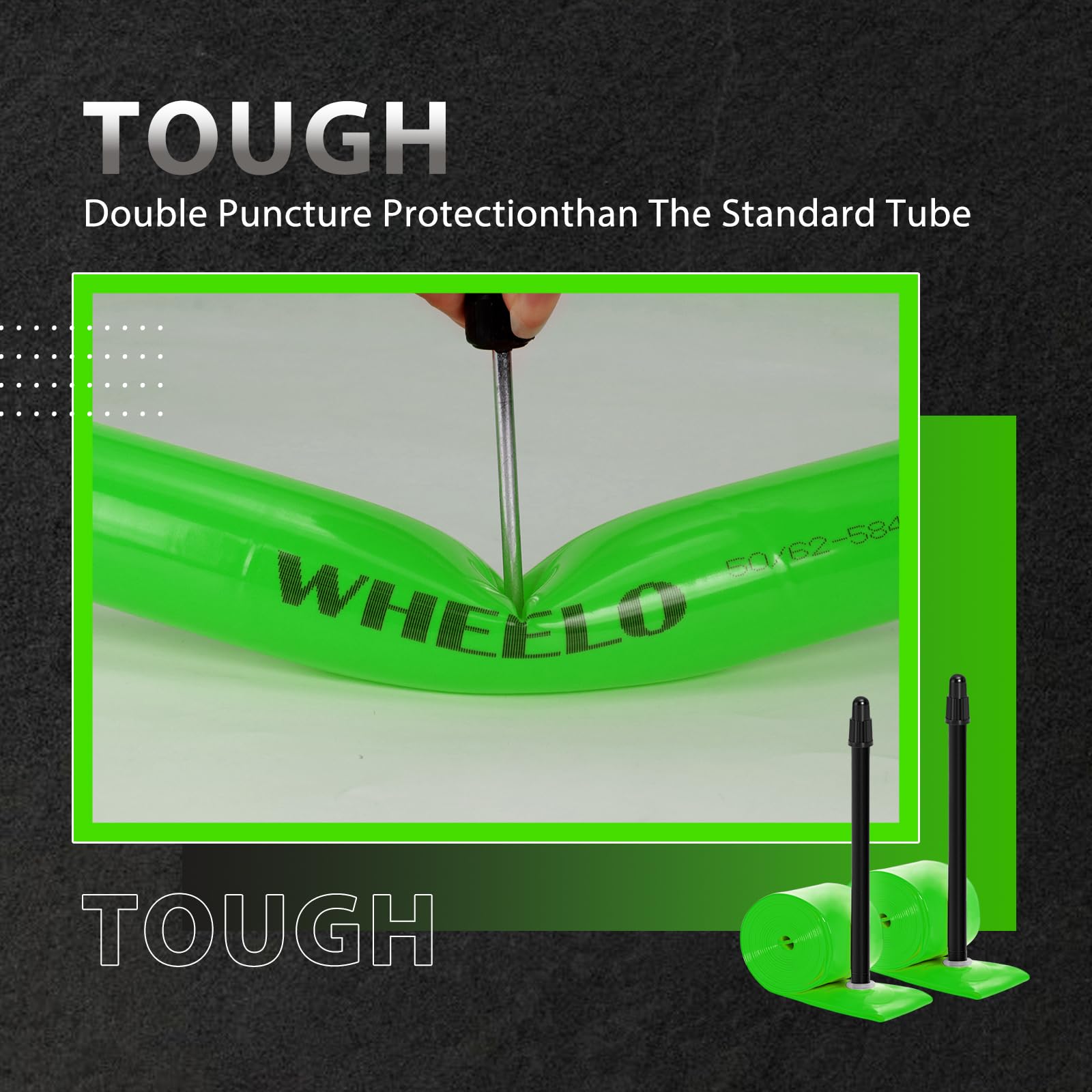 WHEELO Paquete de 2 tubos interiores de TPU, 700C x 18-32 mm, tubo de bicicleta de carretera de 45 mm/65 mm/85 mm, fuerte y compacto | Compatibilidad de llanta y freno de disco