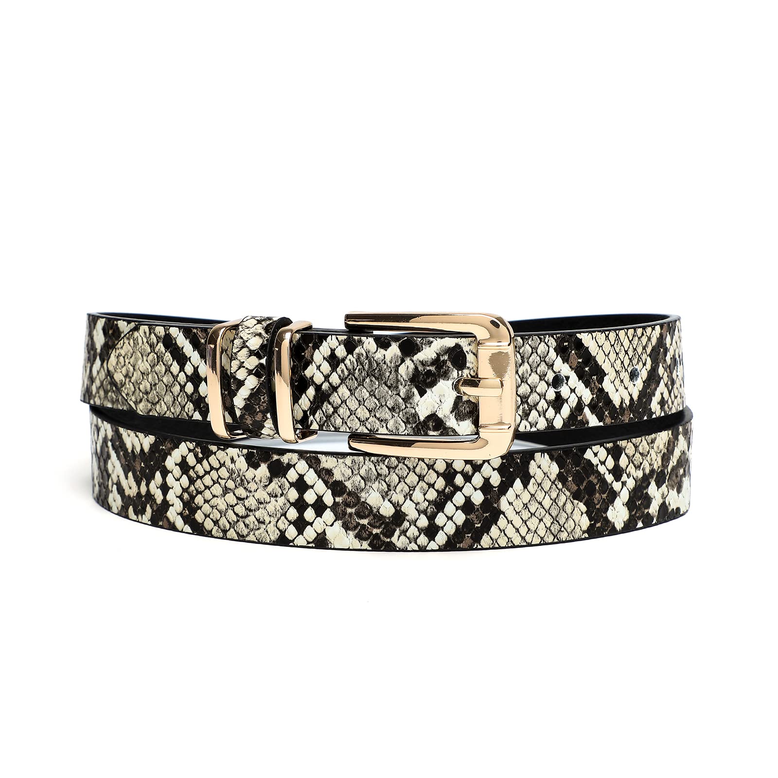 Women Waist Belts for Dresses Thin Black Skinny Leather Belts with Gold Pin Buckle