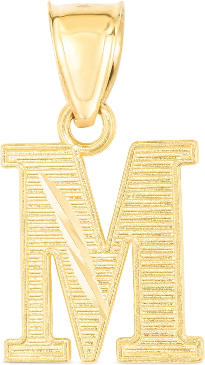 Floreo 10k Yellow Gold 0.45" Personalized Lighting Alphabet Letter A - Z Initial Charm Pendant with optional Extendable Chain Necklace
