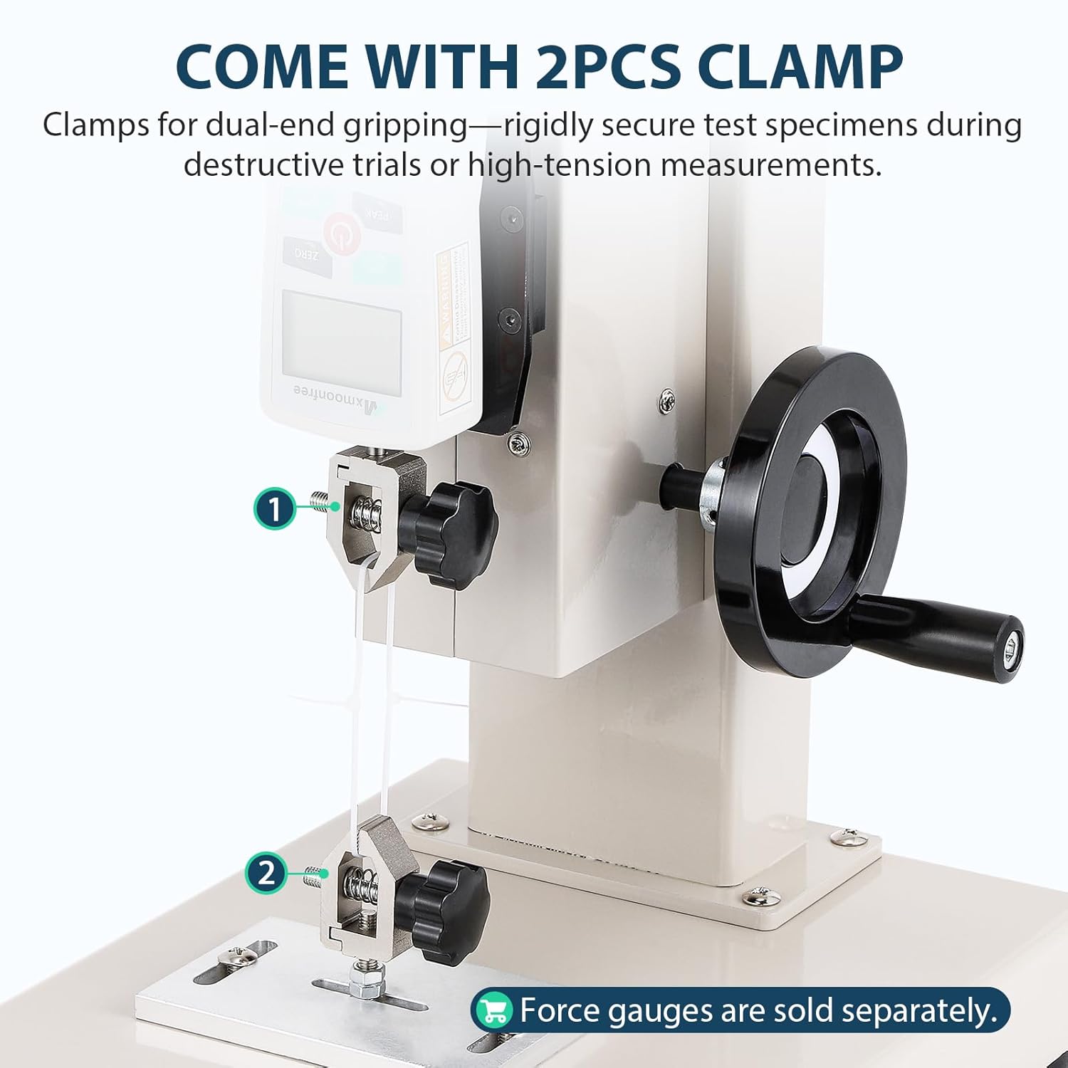 Force Gauge Stand Manual Force Test Stand, Hand Wheel Operated, with 220mm/8.6’’ Stroke, 1000N Load Capacity, 2 Pcs Testing Clamp, Compression and Tension Testing (for ZMF/EF Force Gauge)