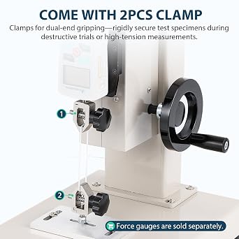Force Gauge Stand Manual Force Test Stand, Hand Wheel Operated, with 220mm/8.6 Stroke, 1000N Load Capacity, 2 Pcs Testing Clamp, Compression and Tension Testing (for ZMF/EF Force Gauge)
