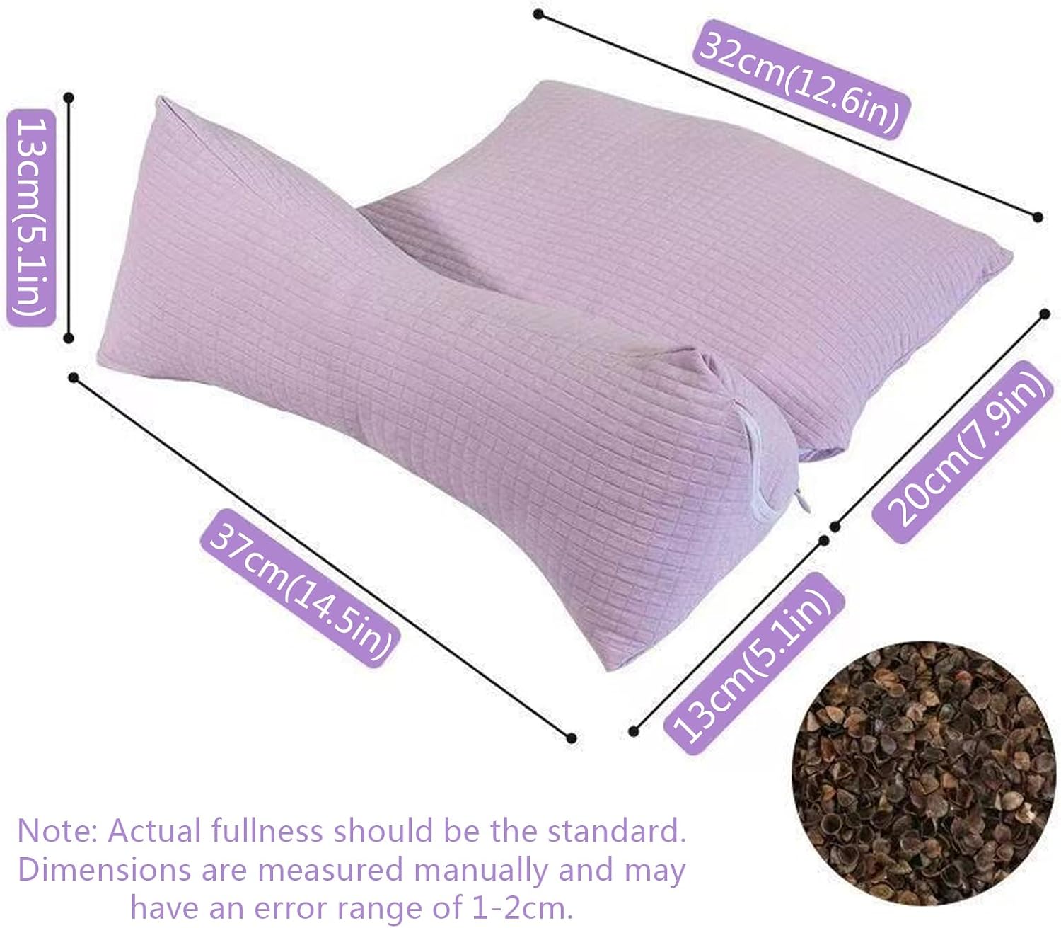 3-in-1 Adjustable Buckwheat Neck Pillow,3-Point Support for Neck/Shoulder/Head, Adjustable Height and Firmness, Firm Support for Side/Back Sleepers