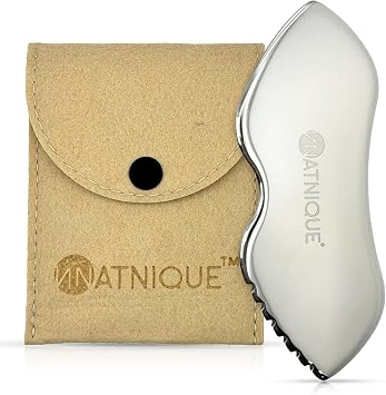 Natnique Stainless Steel Gua Sha Tool Face & Neck Sculpting Massager for Lymphatic Drainage, Puffiness & Jawline Contour Anti-Aging Facial Tool for Wrinkles, Firming, Relaxation & Cooling Relief