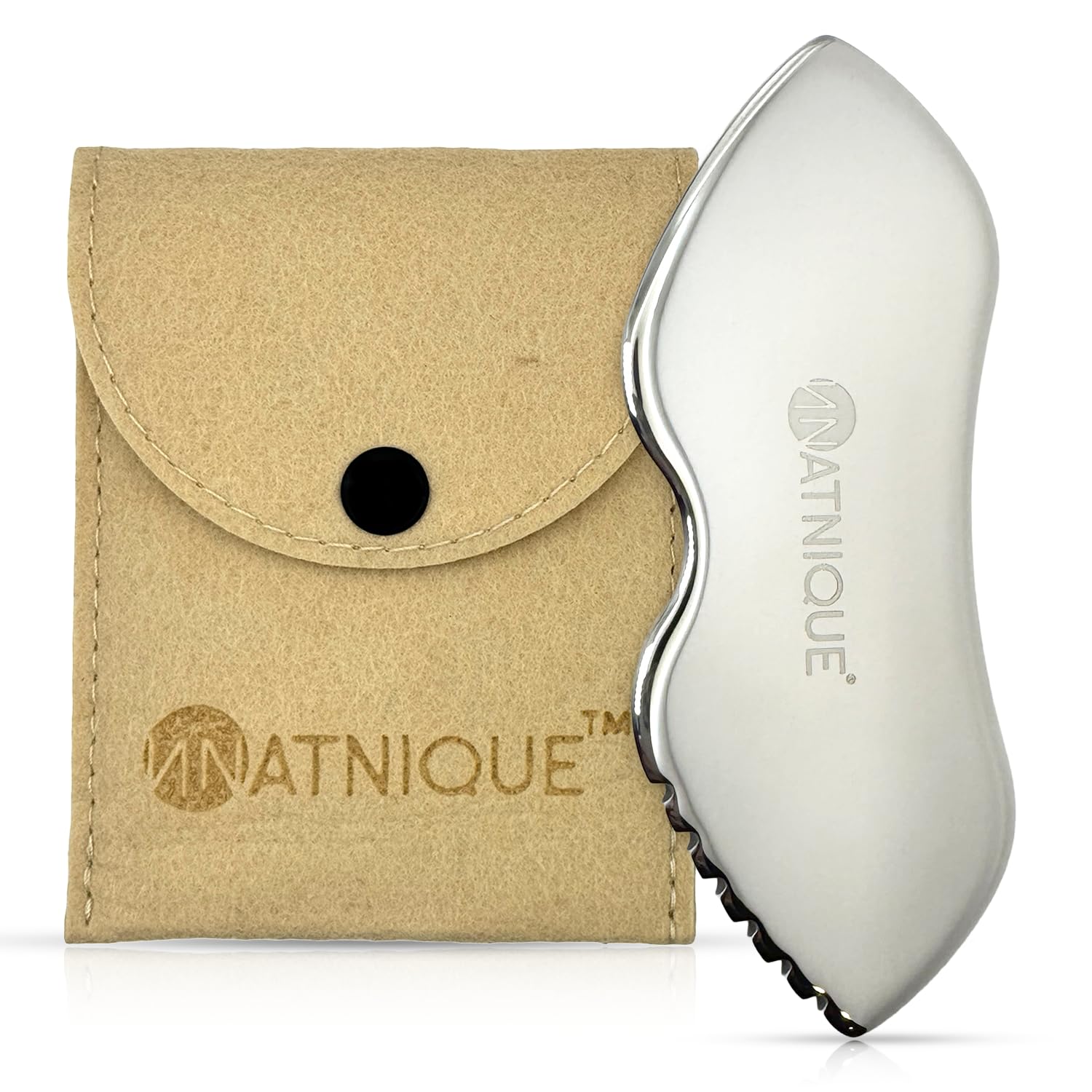 Natnique Stainless Steel Gua Sha Tool – Face & Neck Sculpting Massager for Lymphatic Drainage, Puffiness & Jawline Contour – Anti-Aging Facial Tool for Wrinkles, Firming, Relaxation & Cooling Relief