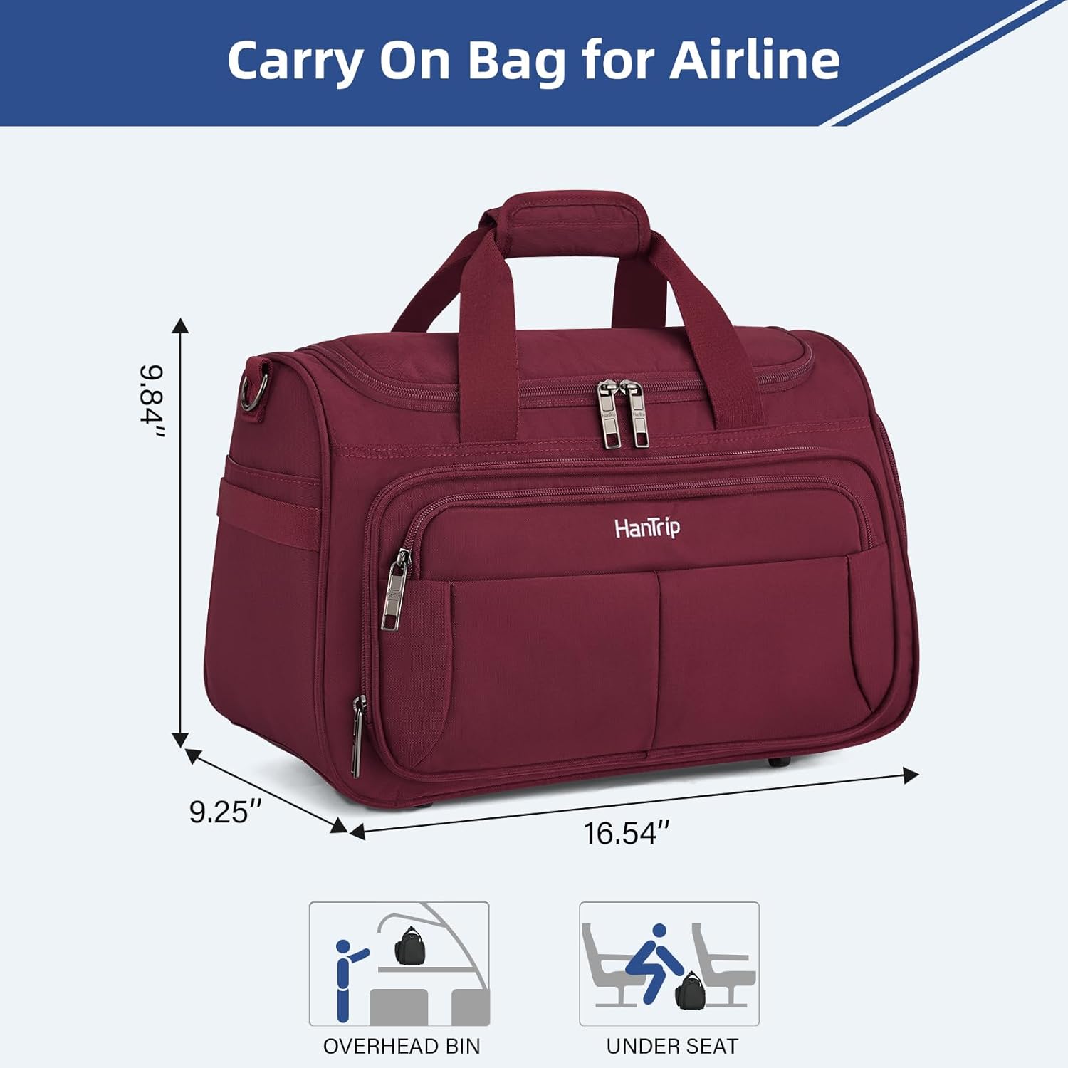 Carry on Duffel Bag Foldable Duffle Bags for Travel, Under Seat Personal Item Bags for Airplanes, Weekender Overnight Mens Travel Tote Bag for Women Small Softside Carry on Luggage (Burgundy) - Image 2