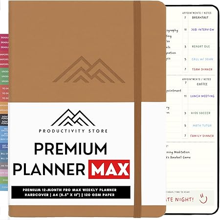 Best Planner 2023-2024 | Daily, Weekly and Monthly 2023 Planner 8.5x11 | Undated Goal, Business & Productivity Planner With Daily To Do List, Agenda, Appointment Book, Calendar, Notes, Journal & Stickers | Productivity Store Planner PRO MAX (Brown)