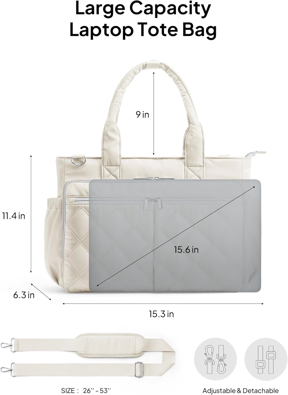 TOPEAST Teacher Tote Bag for Women, Lightweight Laptop Work Bag Quilted Travel Handbag with Cup Holder for Nurse Student