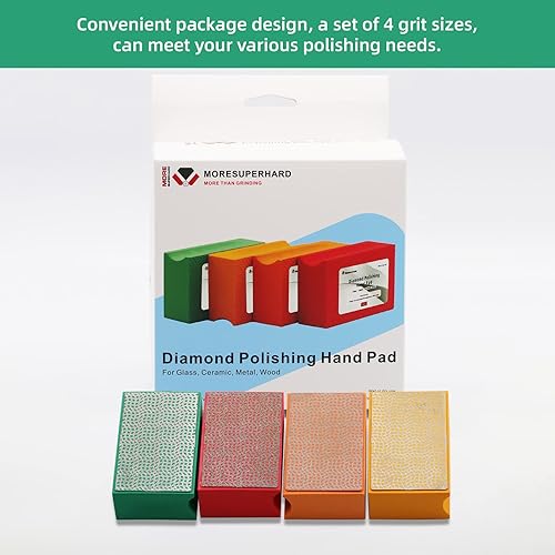 Miniatura 7 de Almohadillas de pulido a mano de diamante, 4 piezas, bloque de lijado de diamante con respaldo de espuma para lijar azulejos, vidrio, piedra,