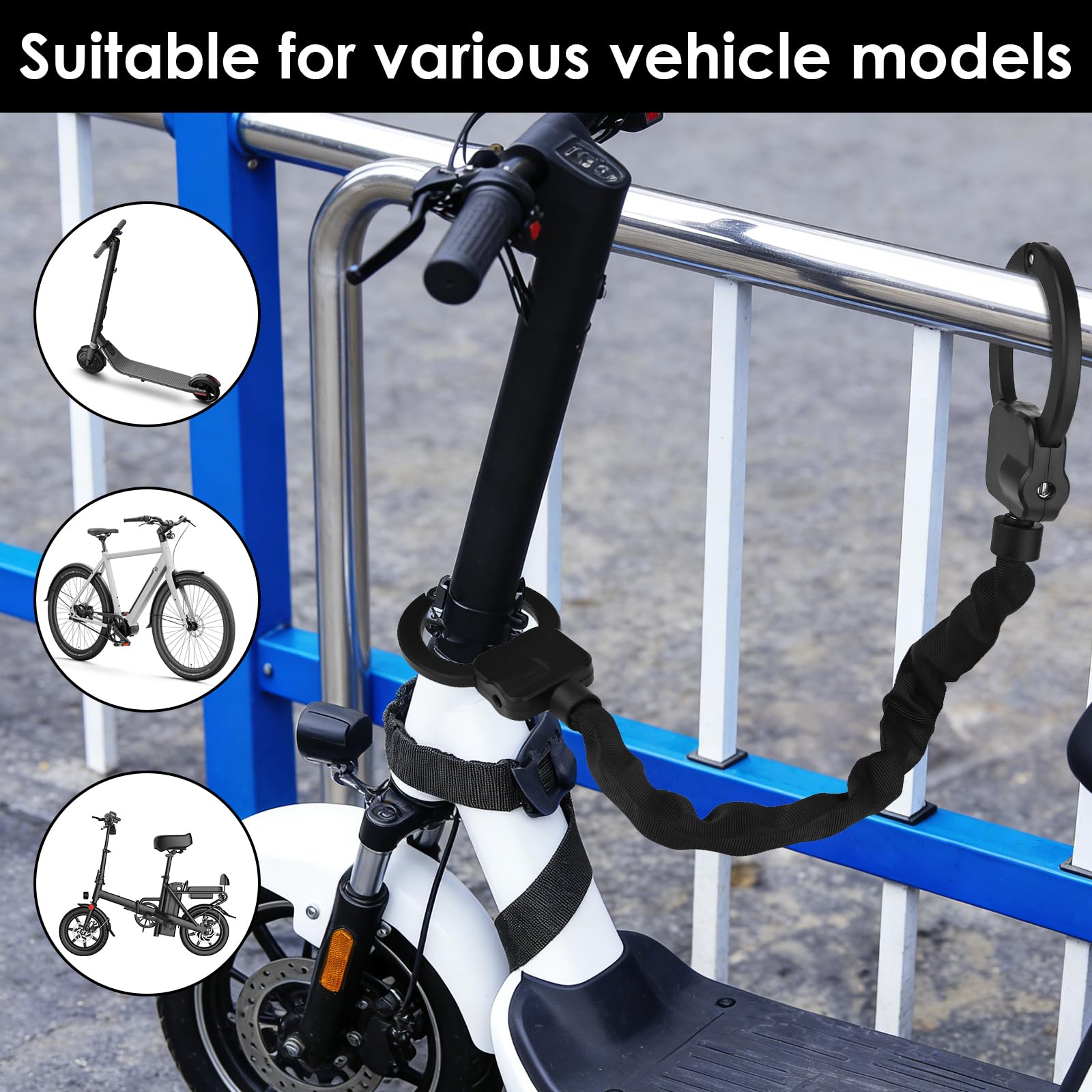 GuKKK Antifurto Monopattino Elettrico, 72cm Lucchetto Bicicletta Antifurto, Serrature Antifurto per Biciclette Elettriche, E Scooter, Lucchetti a Catena Con Chiave e Borsa Impermeabile