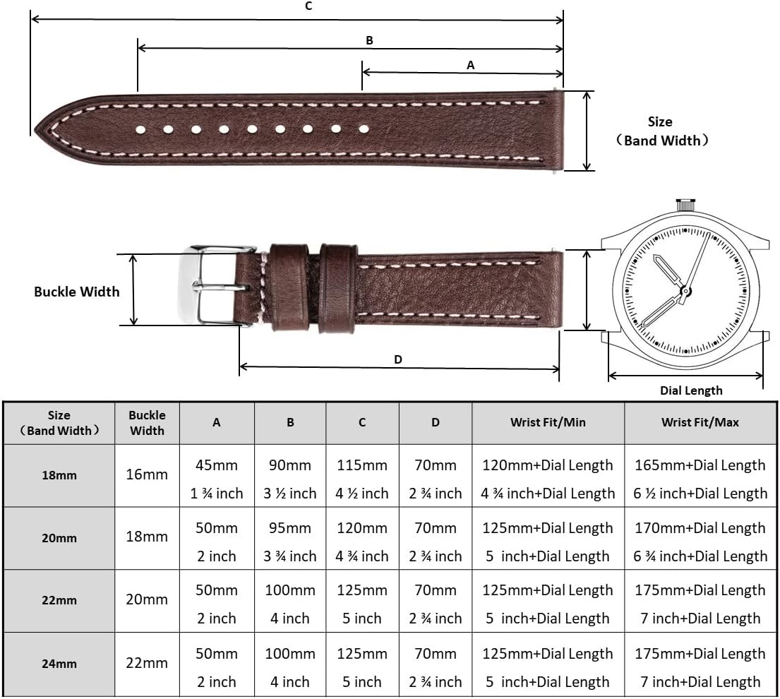 Soft Vegetable Tanned Leather Watch Bands, Quick Release Watch Strap Replacement,Choice of Width-18mm 20mm 22mm or 24mm - Image 5