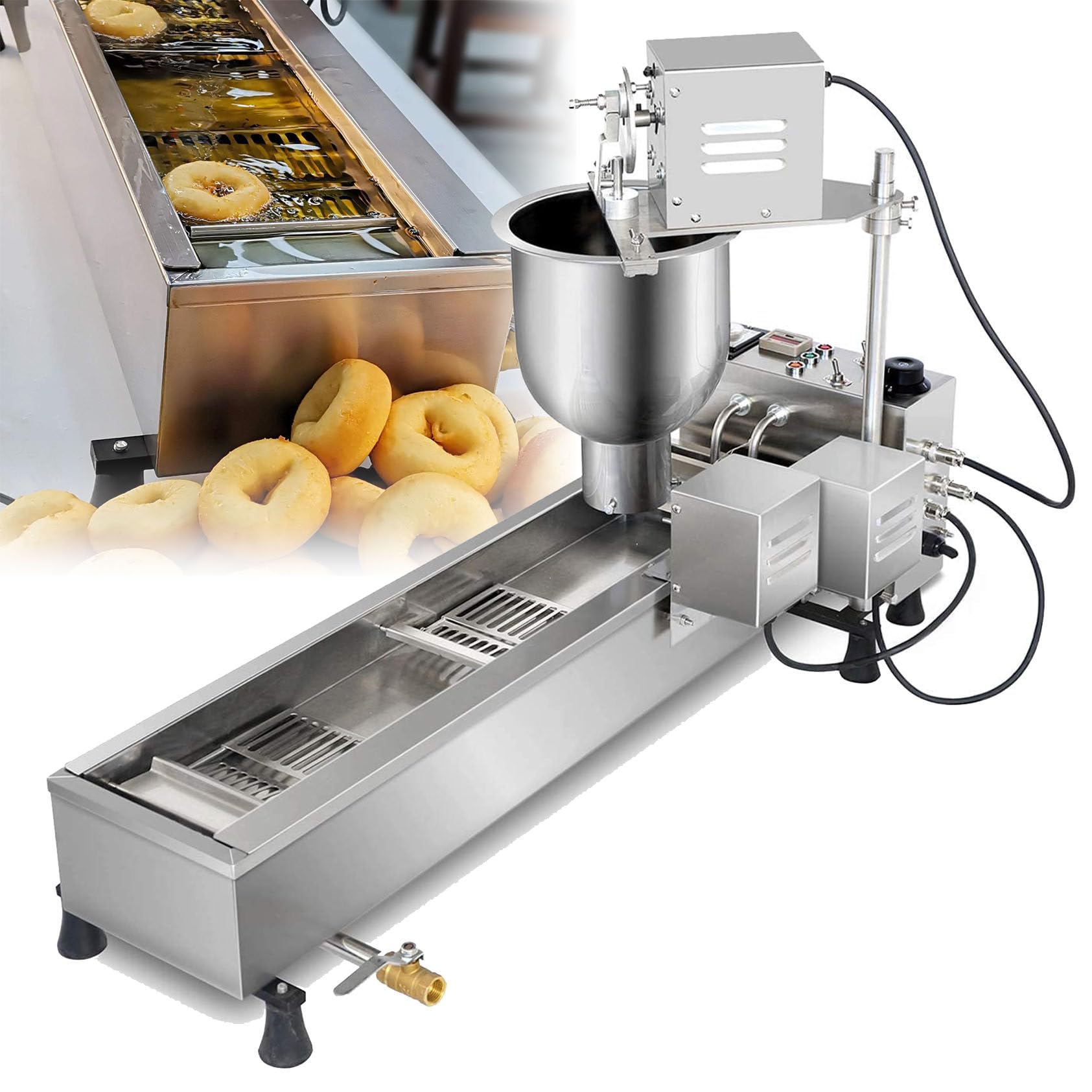 YEHOZZ Donut Maker | Automatic Donut Machine | Stainless Steel, Single Row Auto Doughnut Maker, 7L Hopper Donut Maker with 3 Sizes Molds, Doughnut Fryer