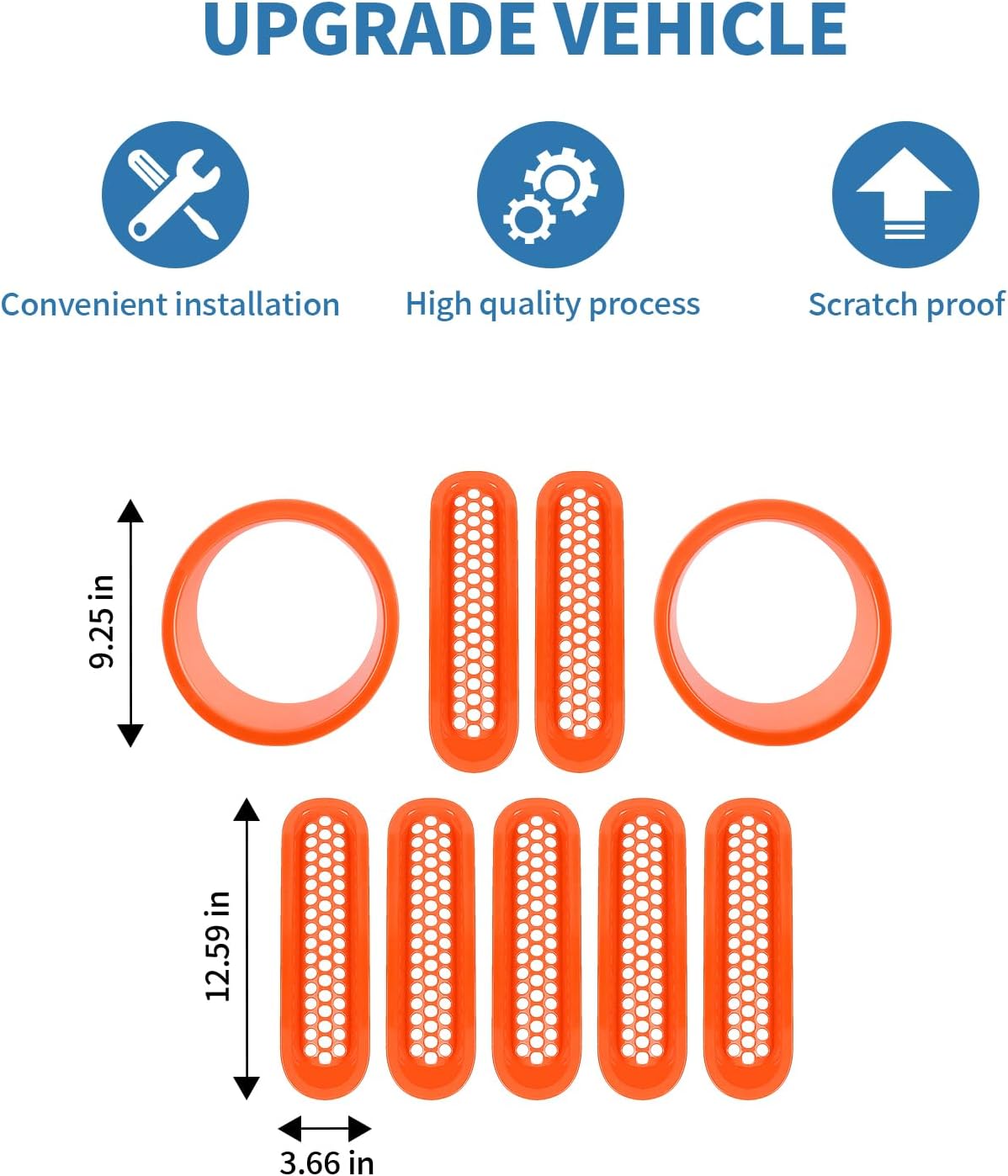 for Jeep JK Front Grille Inserts & Headlight Cover Trim Ring for Jeep Wrangler JK JKU 2007-2017 Orange Exterior Accessories 9pcs