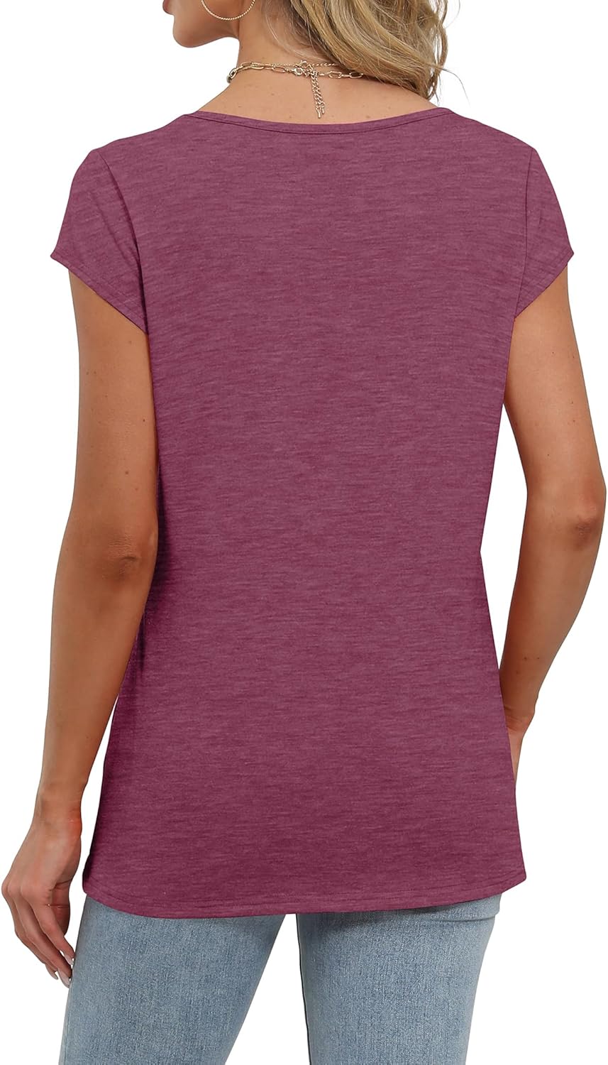 Saloogoe Womens Summer Tops 2025 Cap Sleeve U Neck T Shirts Short Sleeve Tshirts Shirts Beach Fashion Vacation Outfits - Image 5