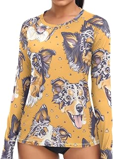 Women's Rash Guard UPF 50+ Long Sleeve Australian Shepherd Dog Pattern Swim Top Sun Protection Swimsuit