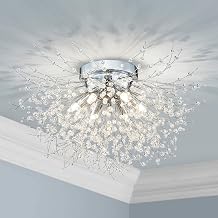 AGV LIGHTING CL023C Crystal Ceiling Light, Close to Ceiling Flushmount Light Fixture, Firework Design Dandelion Shape, 6-Lights, D18 x H10, Chrome Finish