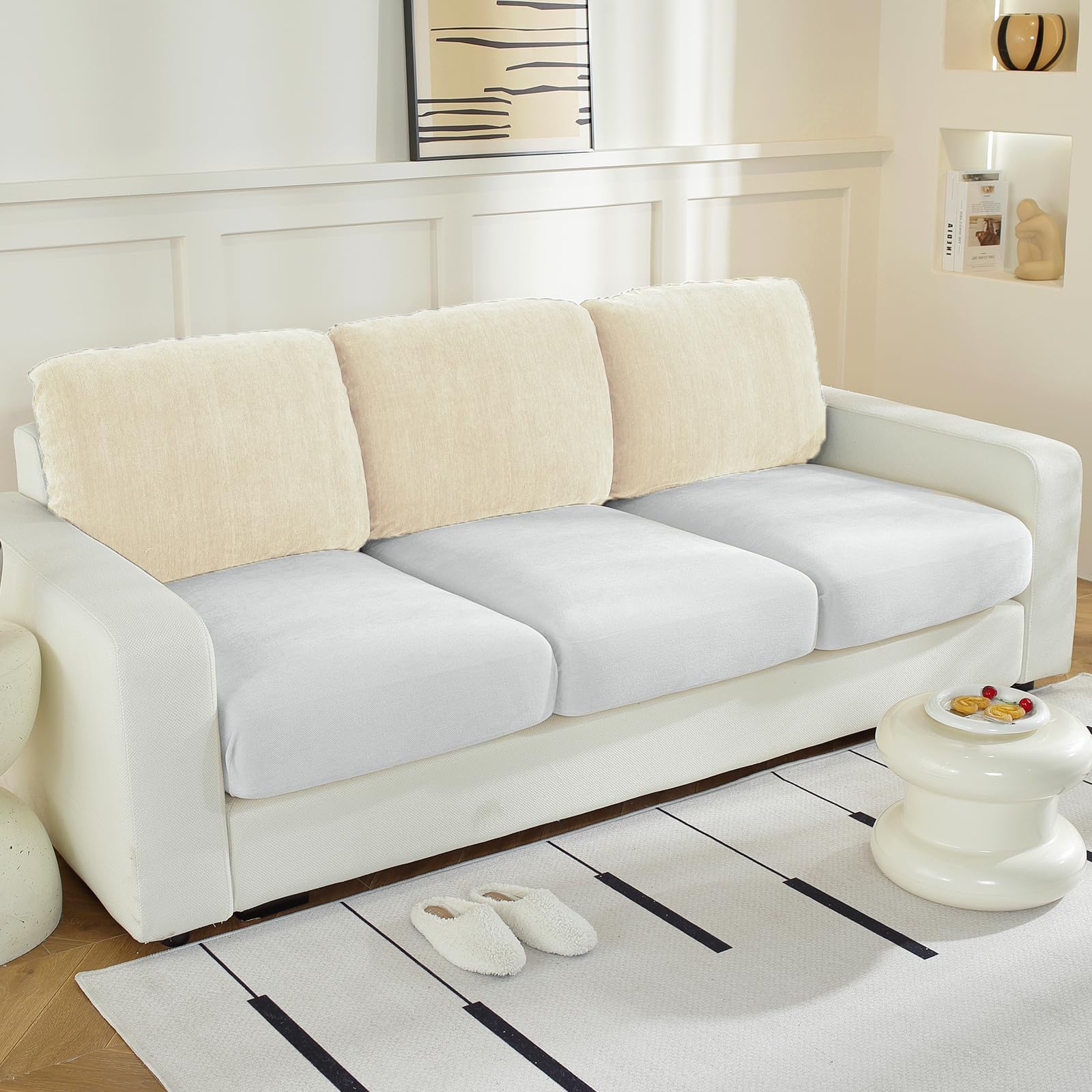 Housse de dossier en chenille souple et extensible de qualité supérieure blanc cassé