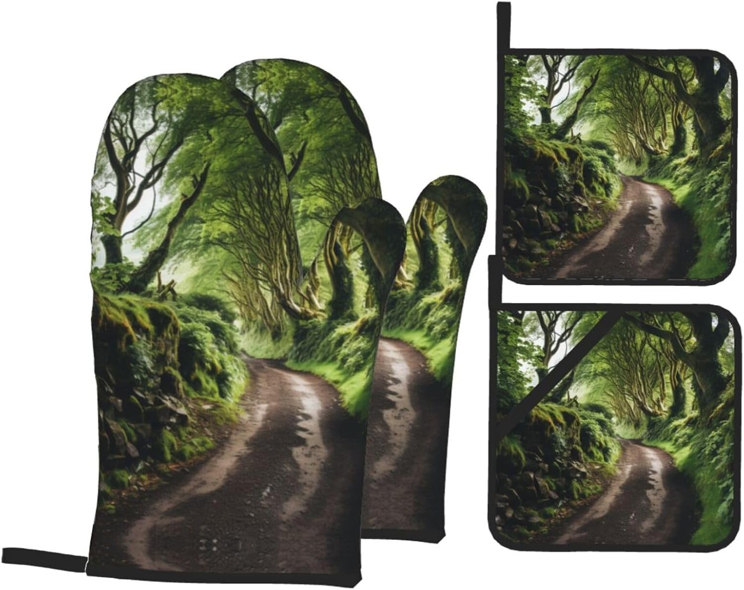 Dark Hedges zestaw 4 garnków i garnków z nadrukiem Irlandii Północnej do kuchni