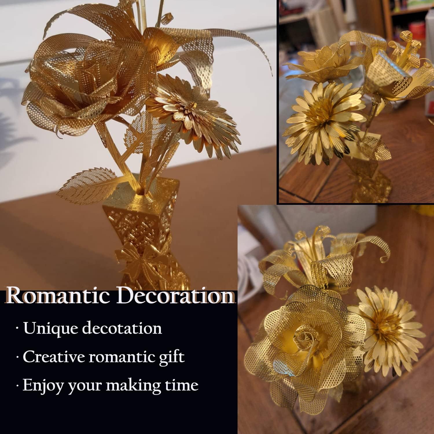 Microworld 3D Metal Puzzle - Golden Flower Metal Models Kit, DIY Gift for Adults, Beginner Assembly, Home Decor Art Craft Unique Gifts