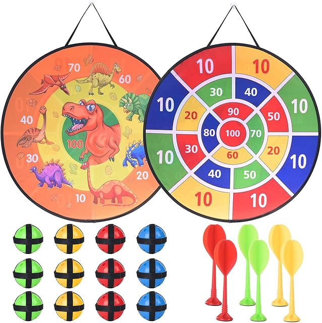 fonice 26" Large Dart Board Game Set for Kids with 12 Sticky Balls, Dinosaur Toys Double-sided Foldable Indoor Outdoor Fun Party Play Games Toys Gifts for Boys Girls Kids