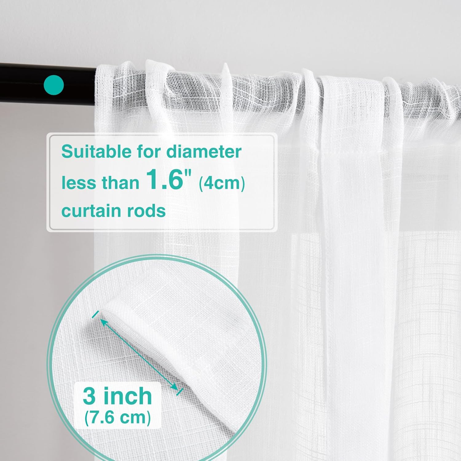 Home Queen White Semi Sheer Tie Up Curtain Valances, Linen Textured, Rod Pocket Balloon Window Topper for Living Room, 54 X 20 Inch, 4 Pieces