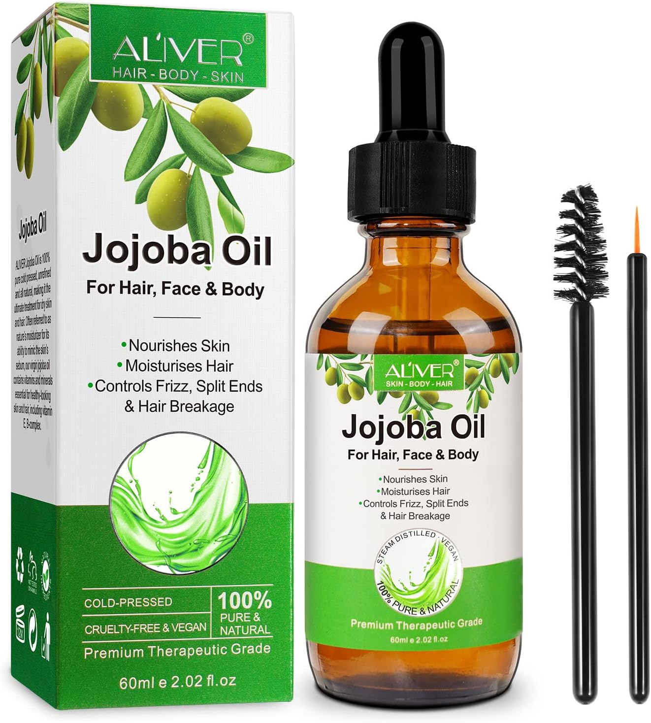 Jojoba Oil for Hair Growth, 100% Pure & Natural - Cold Pressed Unrefined Jojoba Essential Oil for Skin & Nails, Dry Skin Relief, Makeup Remover 2.02fl.oz