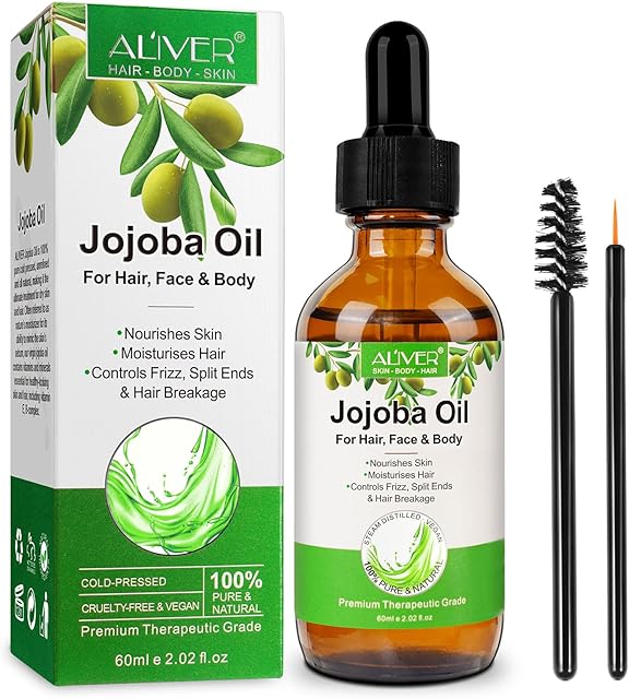 Organic Jojoba Oil, 60ML-Jojoba Oil 100% Pure for Face, Nails, Natural Colorless Odorless Jojoba Oil Cold Pressed Unrefined-Hair Growth Oil Improve for Dry Damaged Skin and Hair