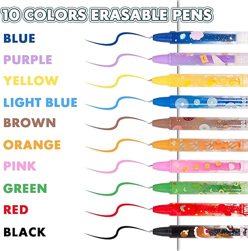 Miniatura 2 de Bolígrafos de gel borrables, 8 bolígrafos retráctiles borrables de dibujos animados, punta fina de 0.020 in, desaparecen los errores, tinta azul