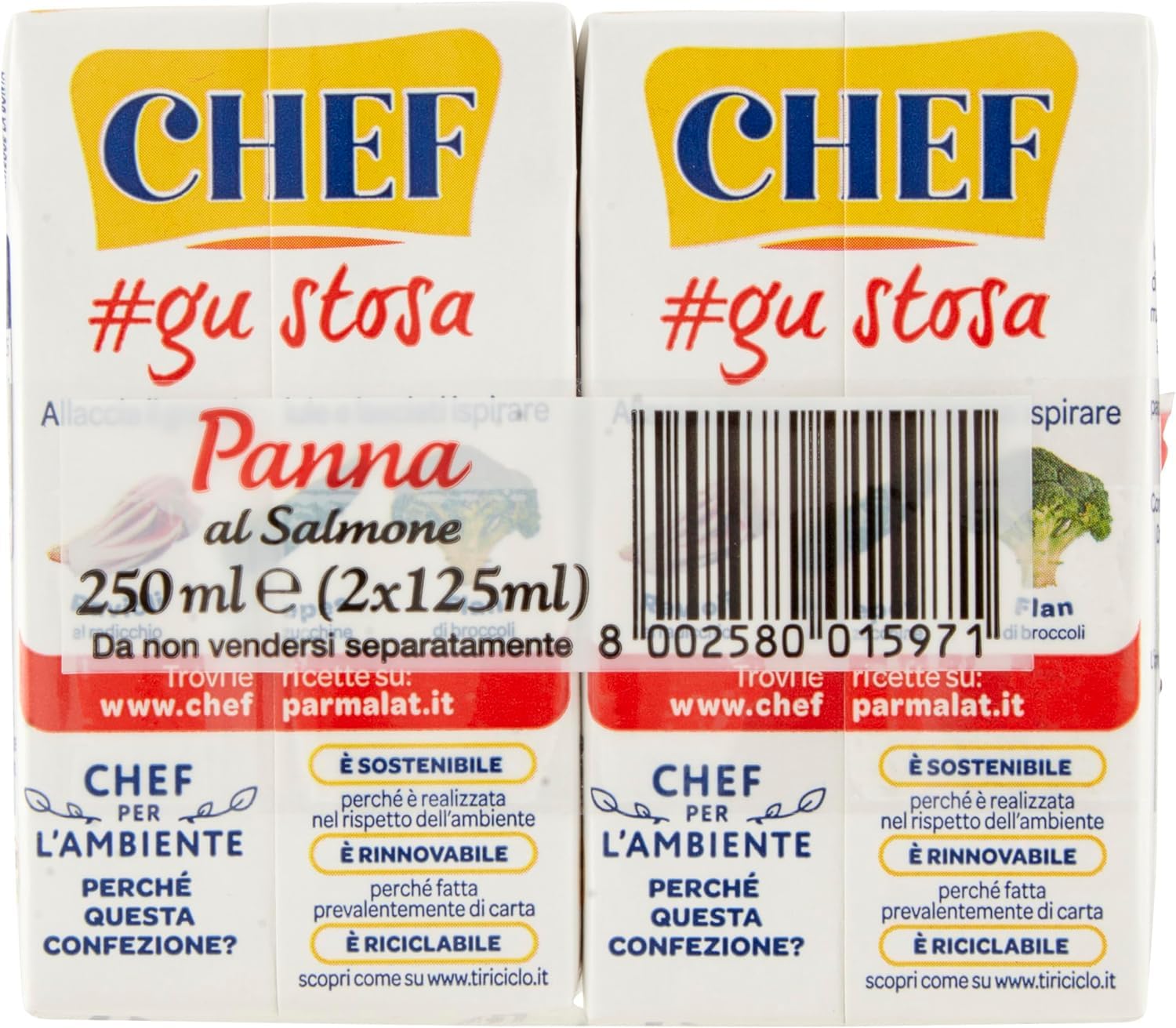 4 x Parmalat Chef Panna al Salmone – Crema con salmón – Crema de cocina ideal para condimentar primeros platos de todo tipo, paquete con 2 x 125 ml + llavero Beni Culinari gratis