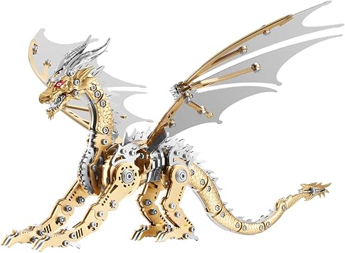 OreilleStar 3D Metal Dragon Puzzle, Mechanical Model Building Kit, Green and Red Assembly Puzzle for Adults Gift Gold Dragon
