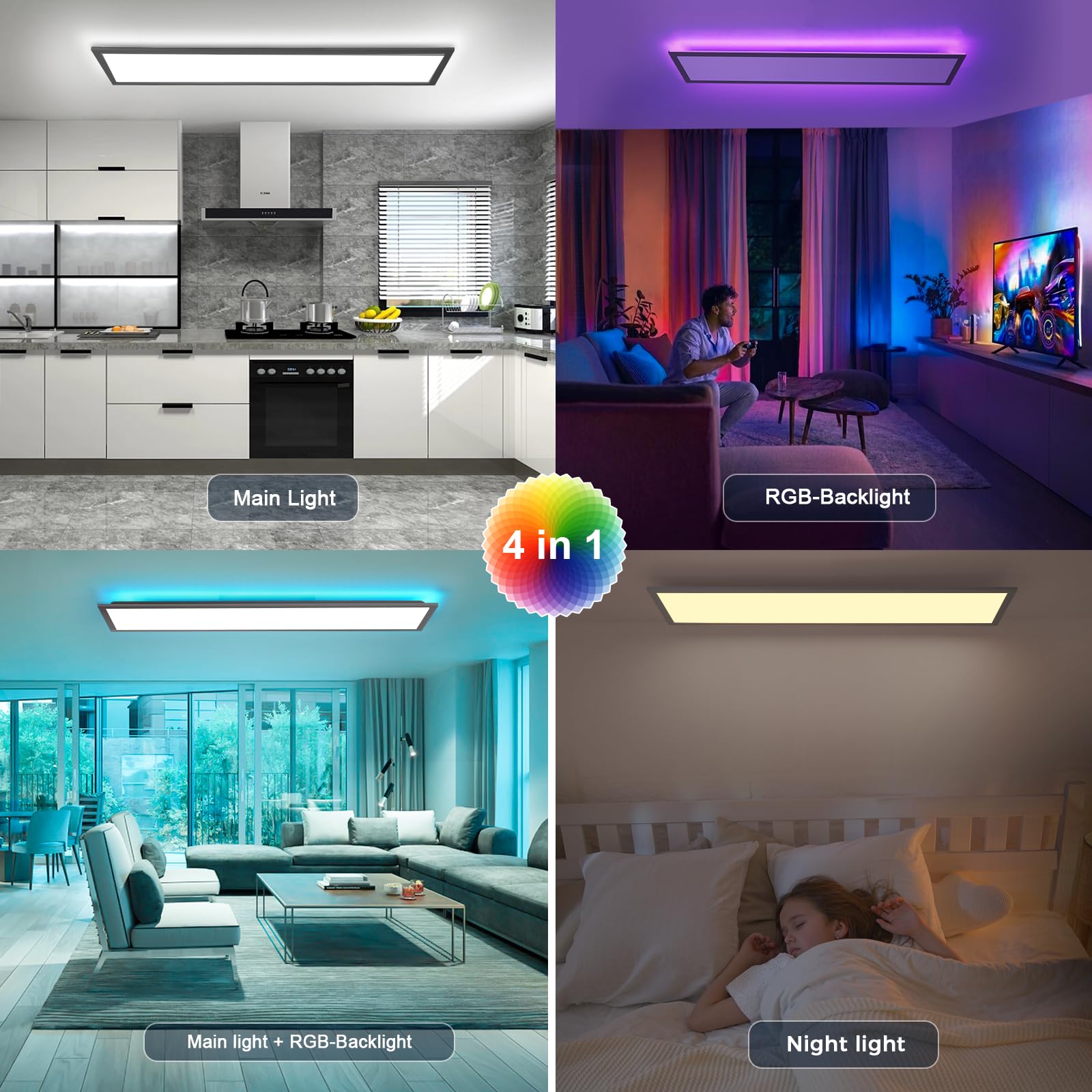 Oraymin Plafonnier LED 120x30 cm 40W 4800 lm RVB avec télécommande 3000K-6500K