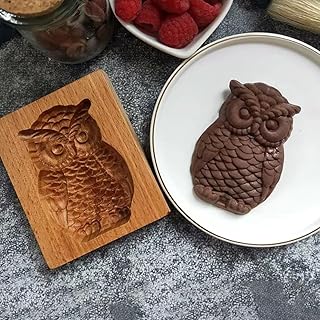 Wooden Cookie Molds Owl Carved Design - Food Safe Beeswax & Linseed Oil Treated, for Baking Gingerbread, Biscuit, Pastry, Chocolate, DIY Embossing Stamp, Ideal Gift for Bakers
