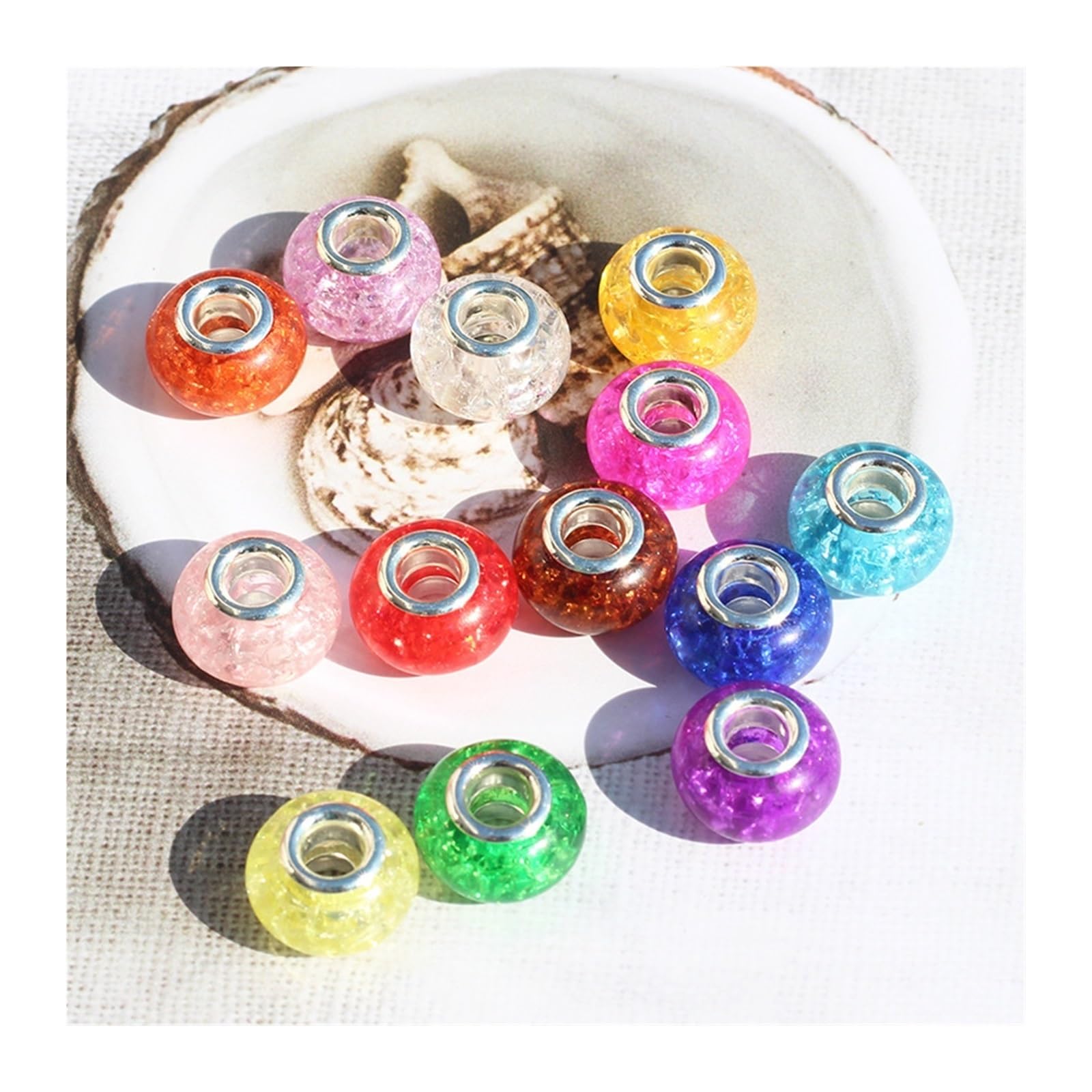 Perles à Gros Trous, Lot de 50 Perles intercalaires Multicolores en résine, Trou 14 mm et 5, for la Fabrication Bijoux Breloques(Blue-14mm)