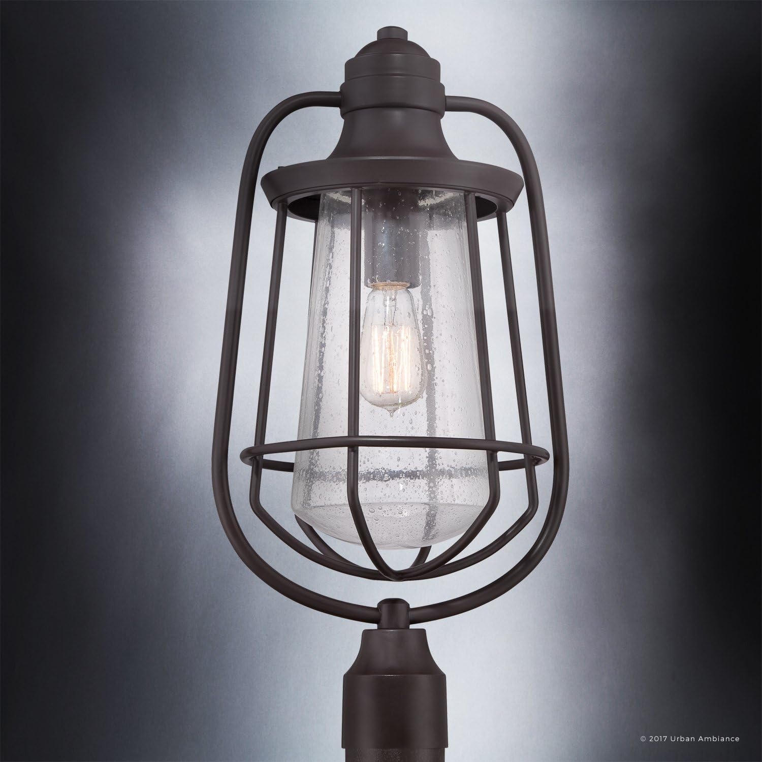 Get Special Price Luxury Vintage Outdoor Post Light, Large Size: 23H x 11W, with Nautical Style Elements, Cage Design, Estate Bronze Finish and Seeded Glass, Includes Edison Bulb, UQL1124 by Urban Ambiance