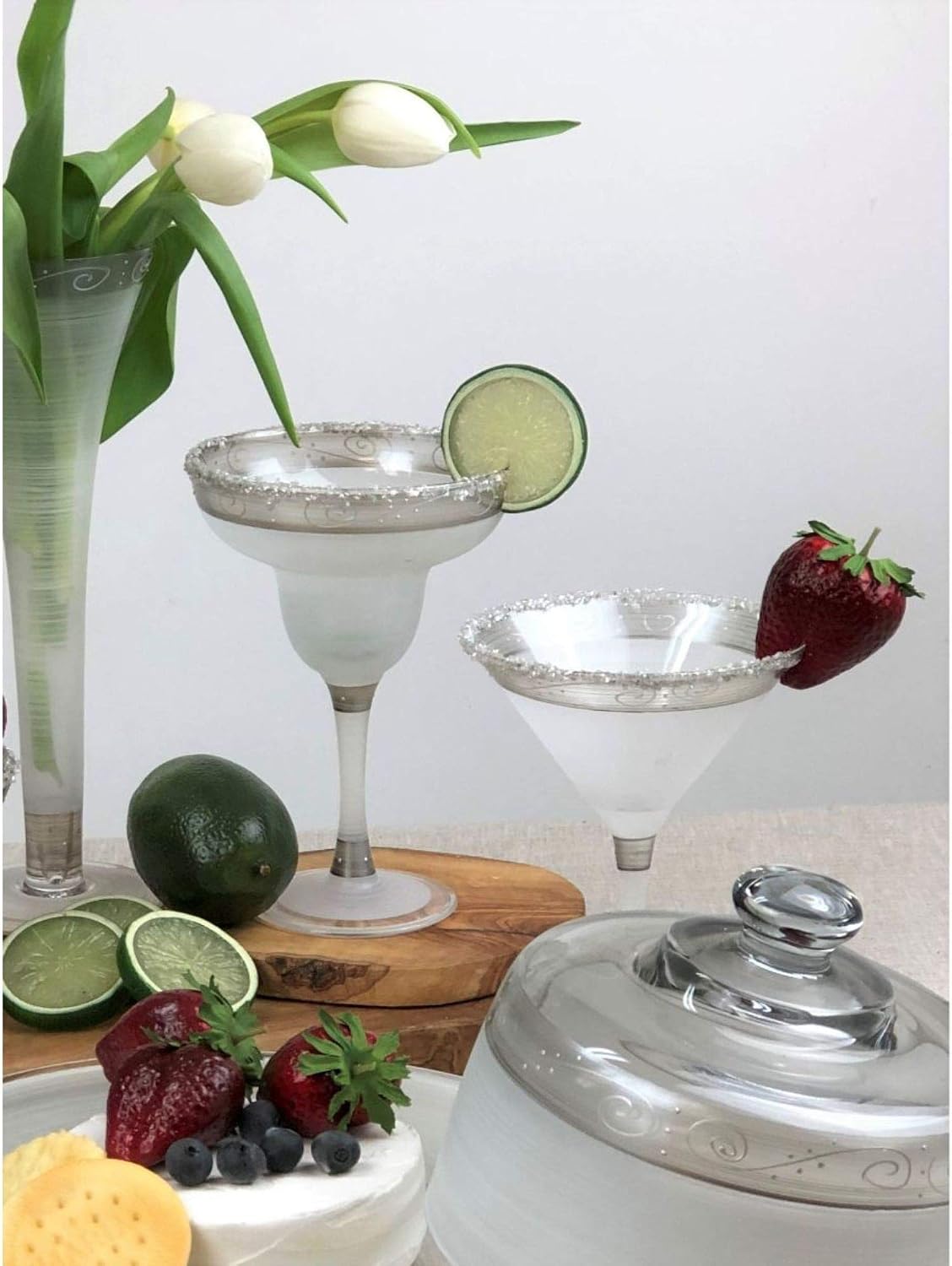 Set of 2 Swirls and Dots Hand Painted Margarita Drinking Glasses - 12 Ounces