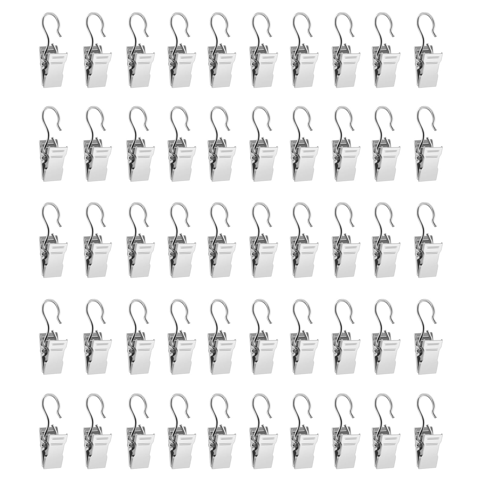 50 PCS Curtain Clips, Hanging Clips, Curtain Clips with Hooks, for Home Decorations, Bathroom, Shower Curtains, Photo Decors (Silver)