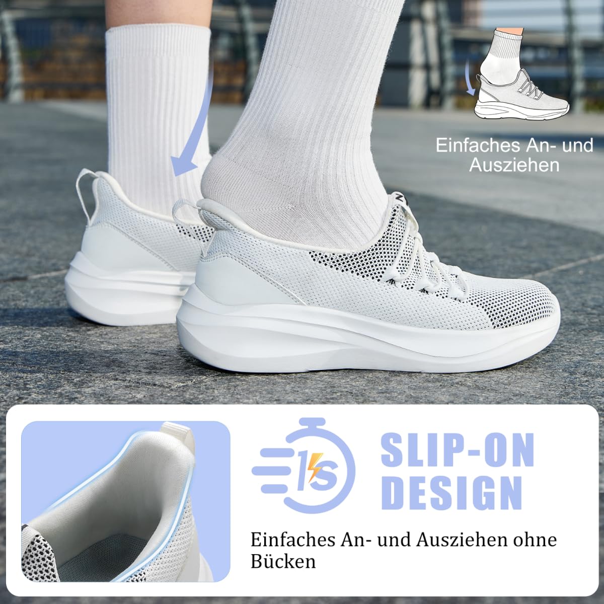 ZYEN Scarpe da ginnastica da donna, antiscivolo, leggere, traspiranti, per il tempo libero, per camminare, comode, adatte per jogging, passeggiate, fitness, attività all'aria aperta, grigio/bianco, 37