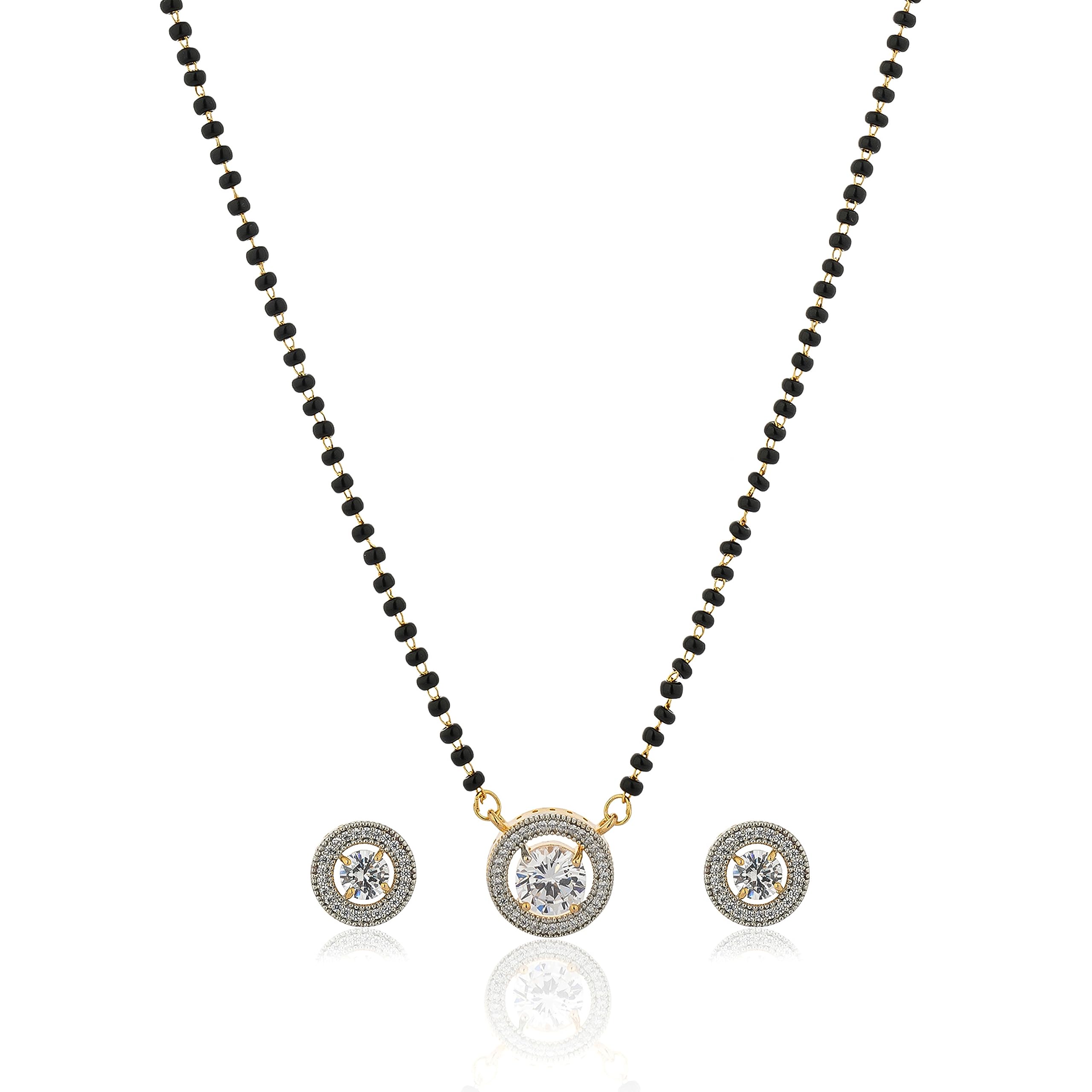 Lipauck American Diamond Gold Plated Mangalsutra Pendant set with Chain and Earrings for Women (Round) (Gold) (B0CCVJ27L8) Amazon Price History, Amazon Price Tracker