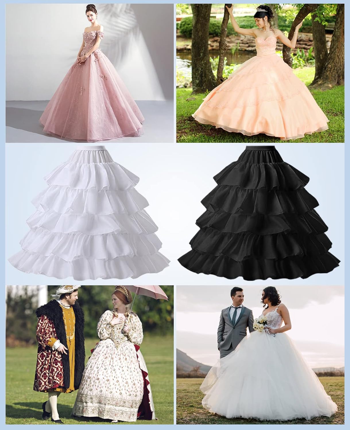 Women's 4 Hoop Skirt 5 Ruffles Layers Petticoat Skirt for Party Wedding Crinoline Slip Underskirt - Image 8