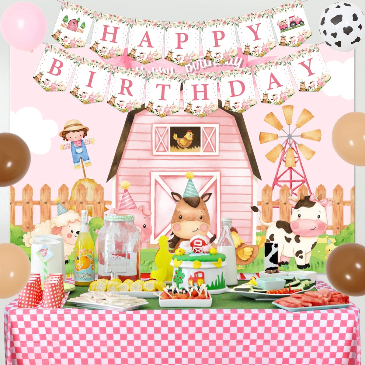 Barnyard Birthday Cake Topper Kit - 12pc Farm Animal Party Decor For Kids Cakes