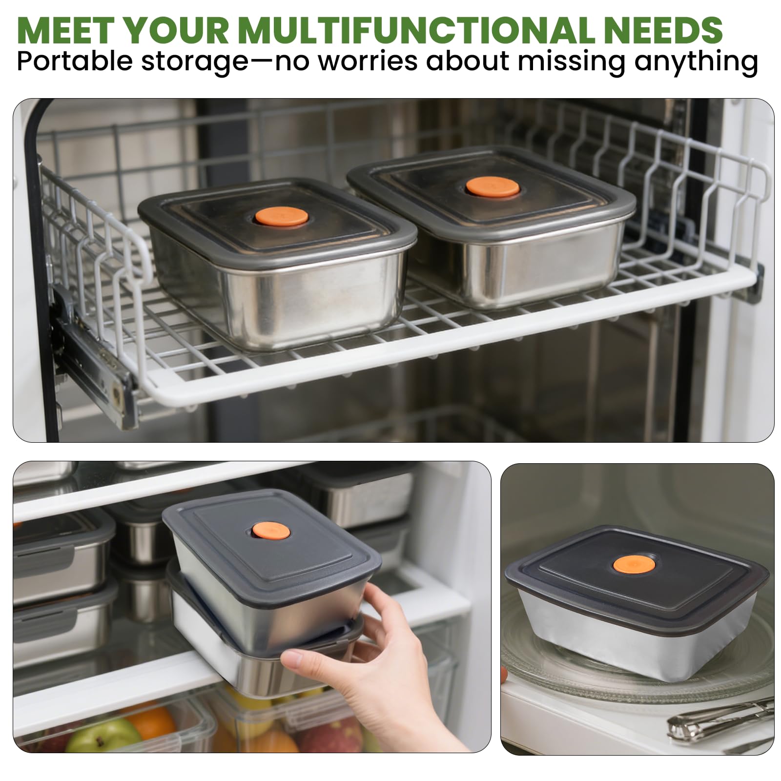 6 contenitori per alimenti in acciaio inox con coperchio, impilabili, riutilizzabili, contenitori per la preparazione dei pasti, contenitori per alimenti in acciaio inox, per forno e