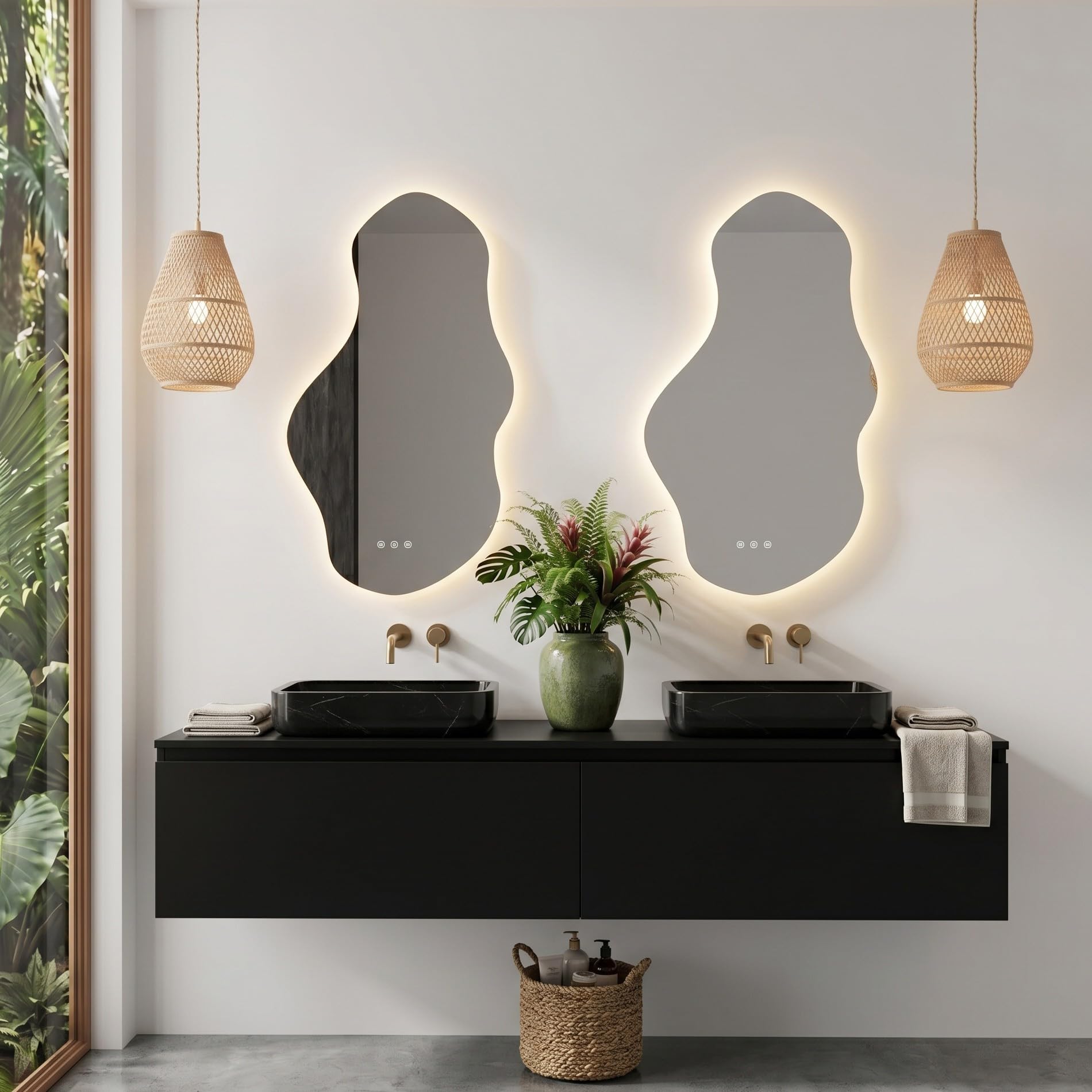 SANIVERRE Miroir LED Lumineux 60 x 100 cm réversible (2100 LMS) Tactile : antibuée + intensité et Couleur réglables - Collection Salle de Bain Onda