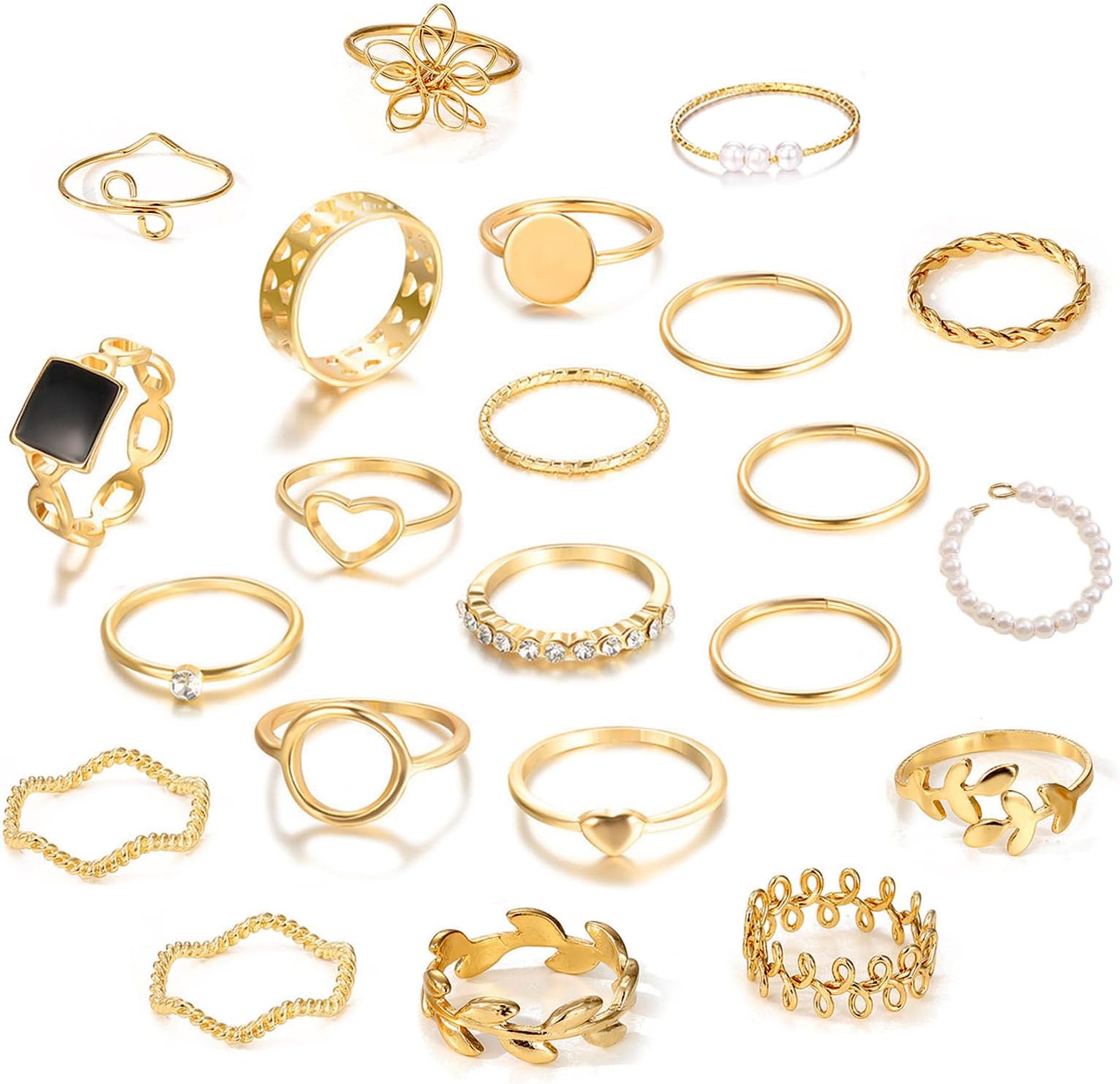 21Pcs Gold Silver Knuckle Ring Set for Women, Gold Silver Stackable Joint Finger Rings Knuckle Joint Thumb Rings Heart Pearl Open Rings Set for Women Teen Girls
